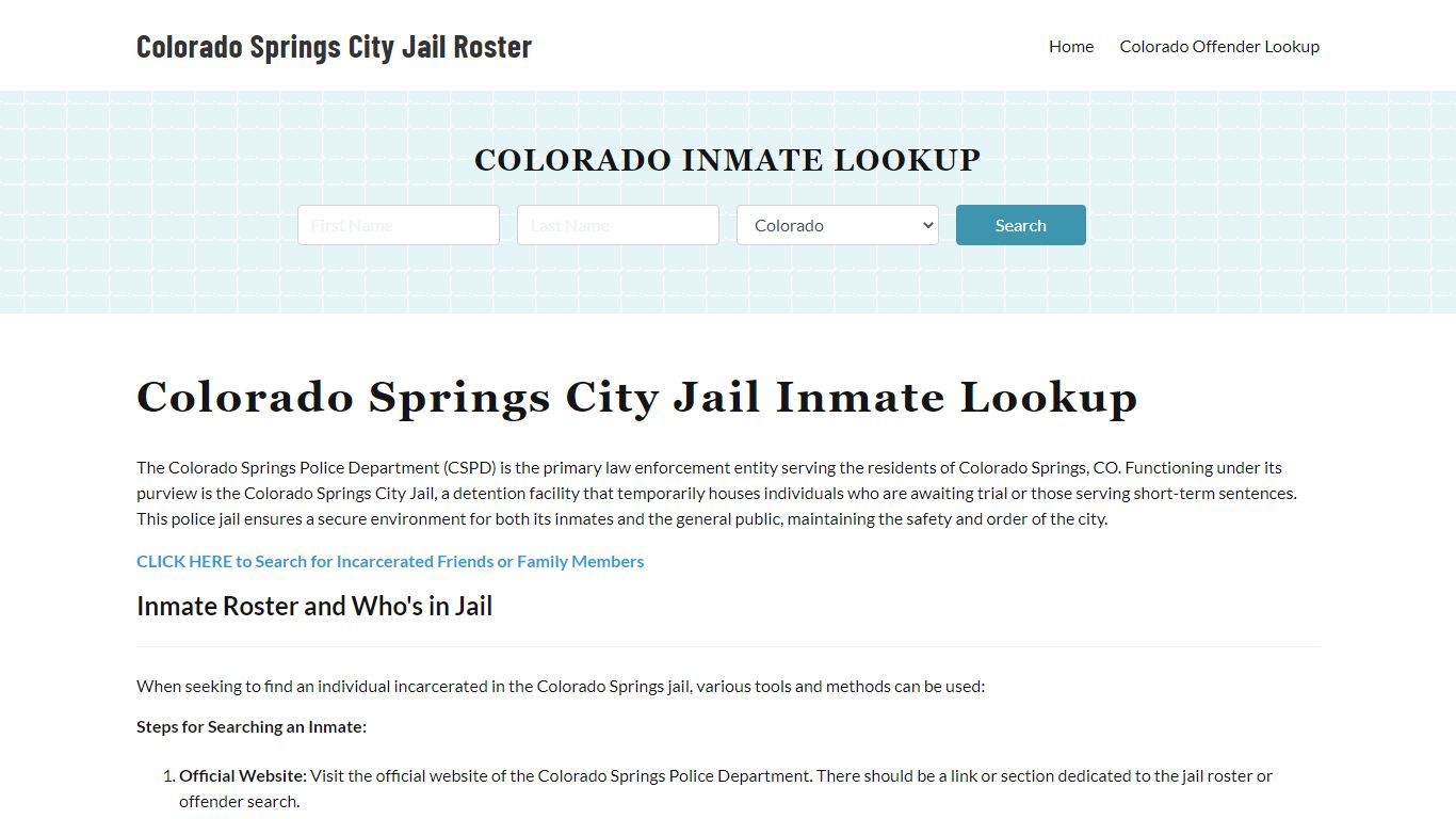 Colorado Springs Police Department & City Jail, CO Inmate Roster ...